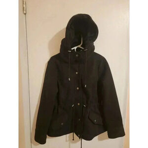 Maralyn & Me Jacket Hooded Drawstring Full Snap Black Womens Size Large Pockets